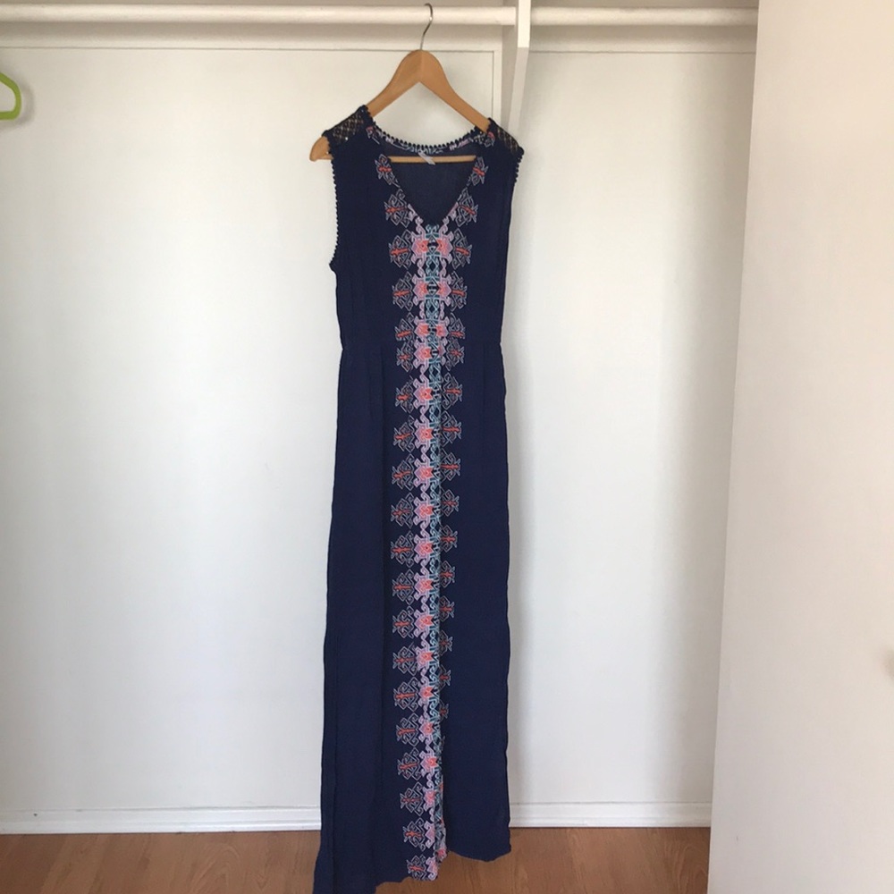 Dark Blue Maxi Dress with Fun Pattern